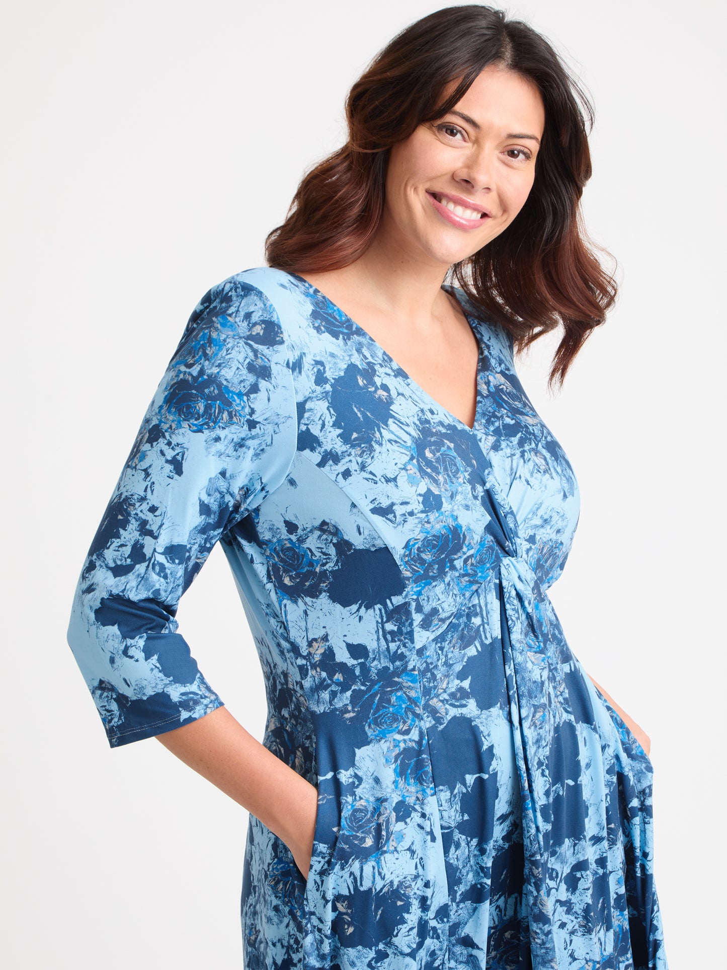 Claudia Blue Vintage Rose Jersey Knot Front Dress