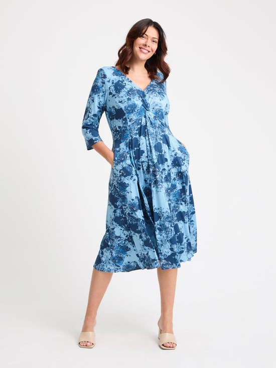 Claudia Blue Vintage Rose Jersey Knot Front Dress