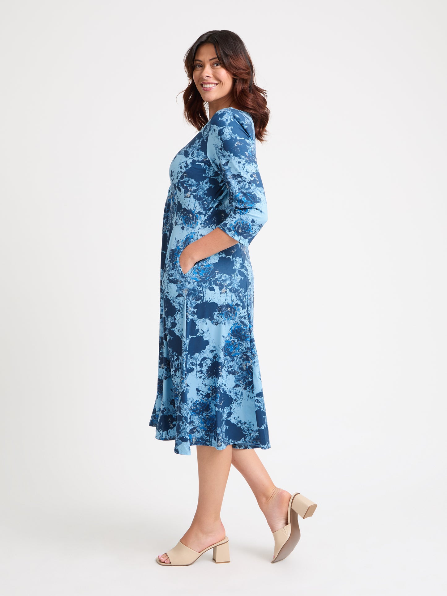 Claudia Blue Vintage Rose Jersey Knot Front Dress