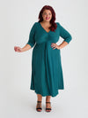 Petite Claudia Dark Green Paisley Peach Touch Jersey Knot Front Dress