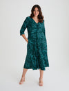 Petite Claudia Dark Green Paisley Peach Touch Jersey Knot Front Dress