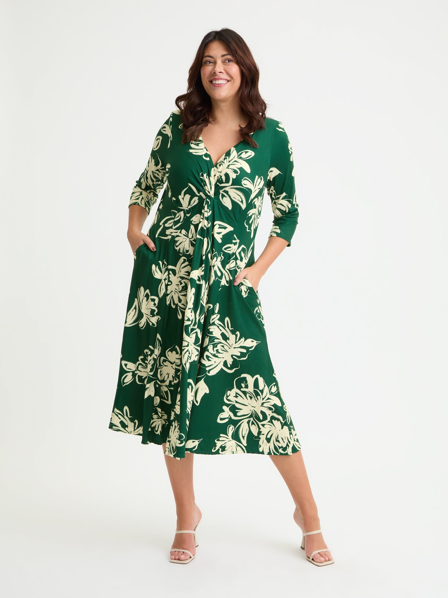 green and cream dress Claudia Green Cream Jersey Knot Front Dress – Scarlett & Jo