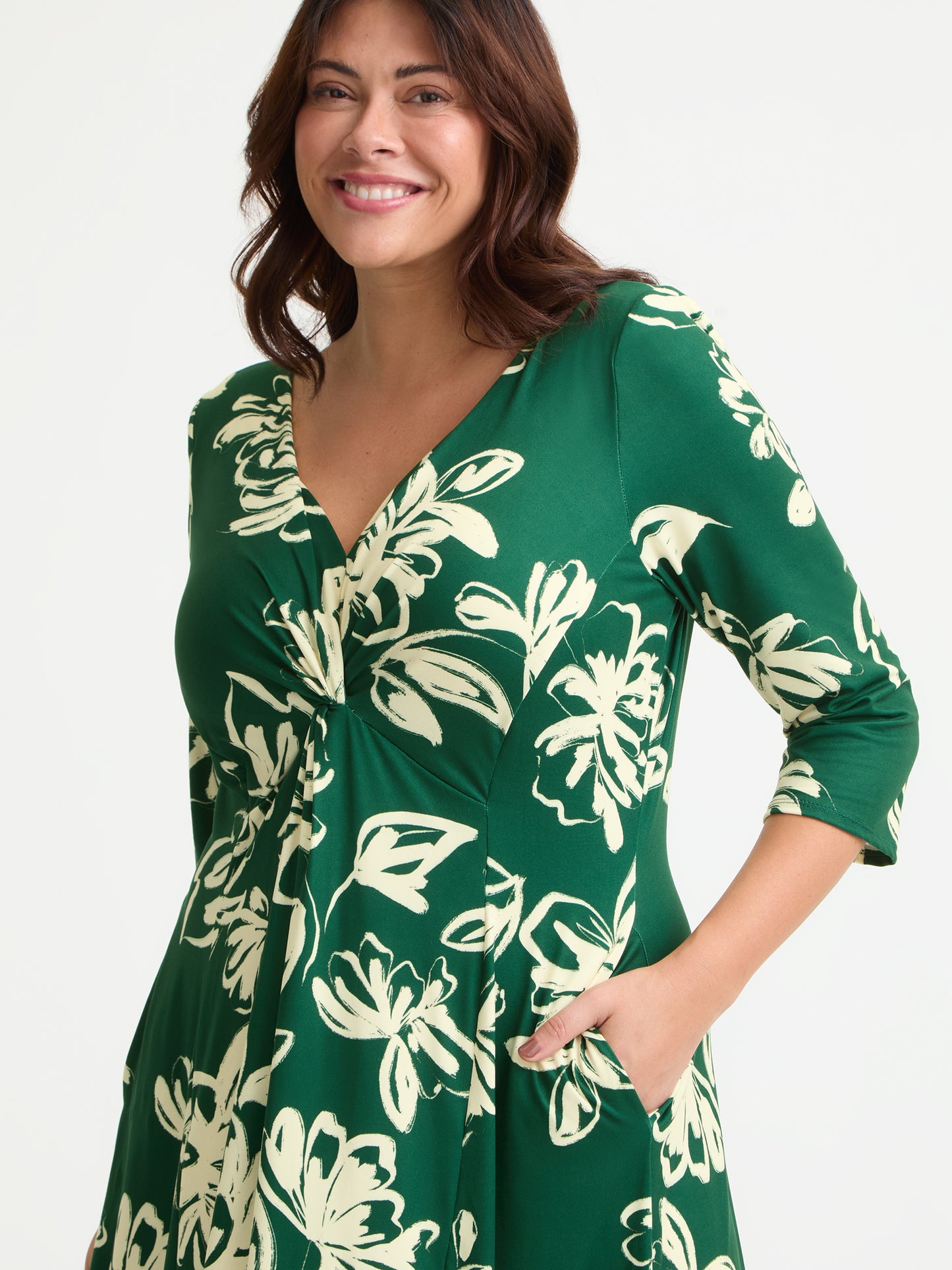 Claudia Green Cream Jersey Knot Front Dress