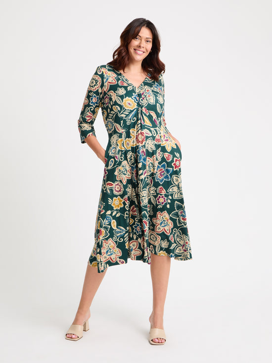 Claudia Green Cream Yellow Jersey Knot Front Dress