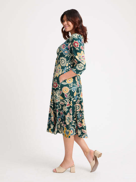 Claudia Green Cream Yellow Jersey Knot Front Dress