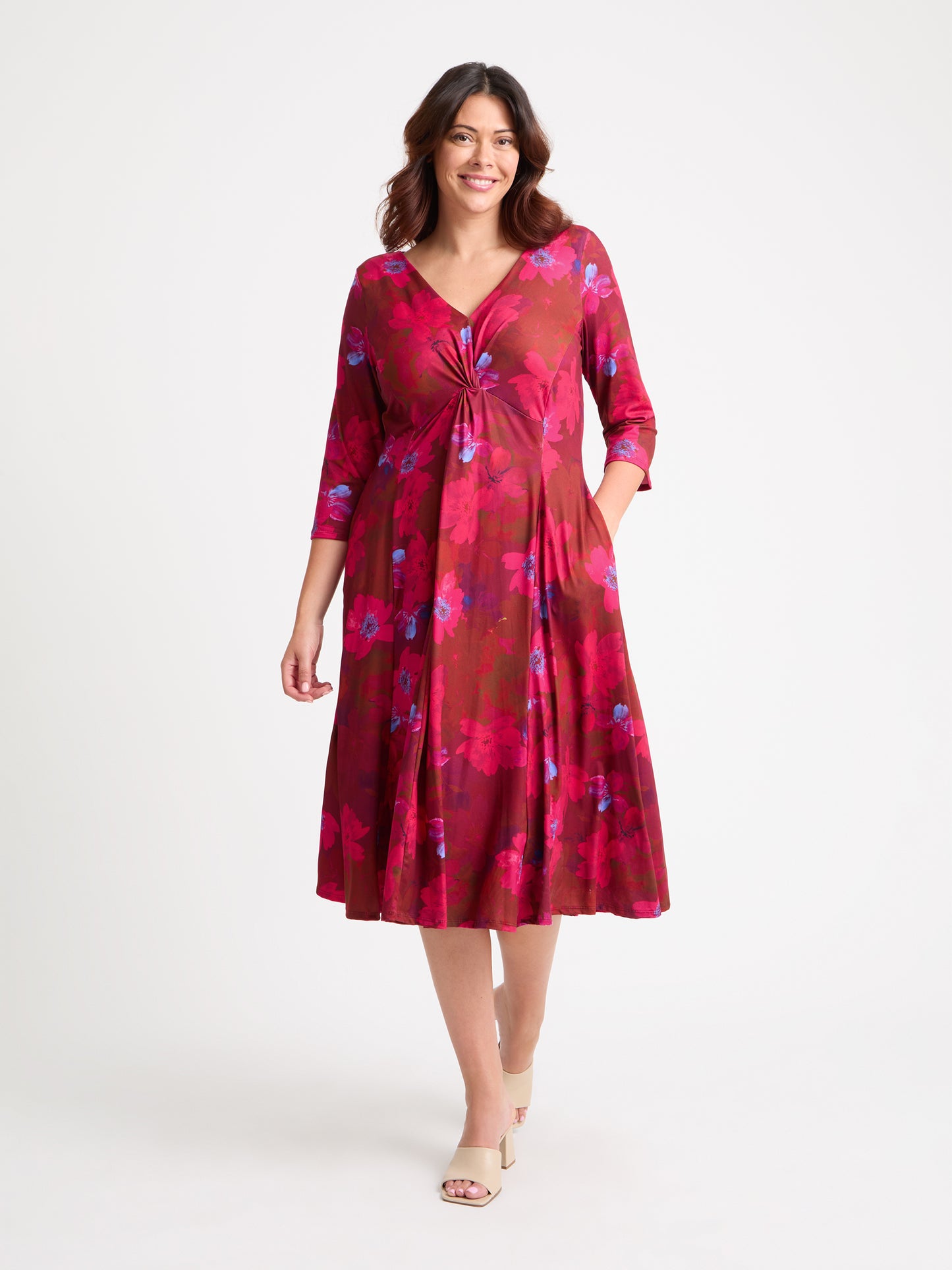 Claudia Maroon Red Jersey Knot Front Dress