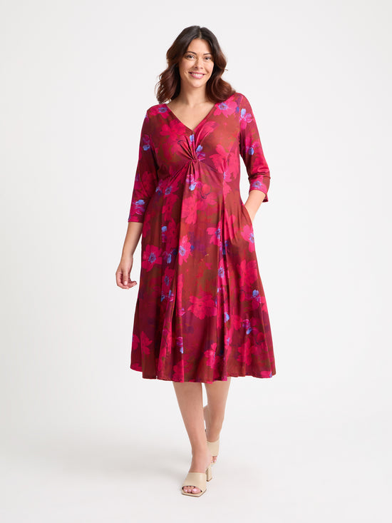 Claudia Maroon Red Jersey Knot Front Dress