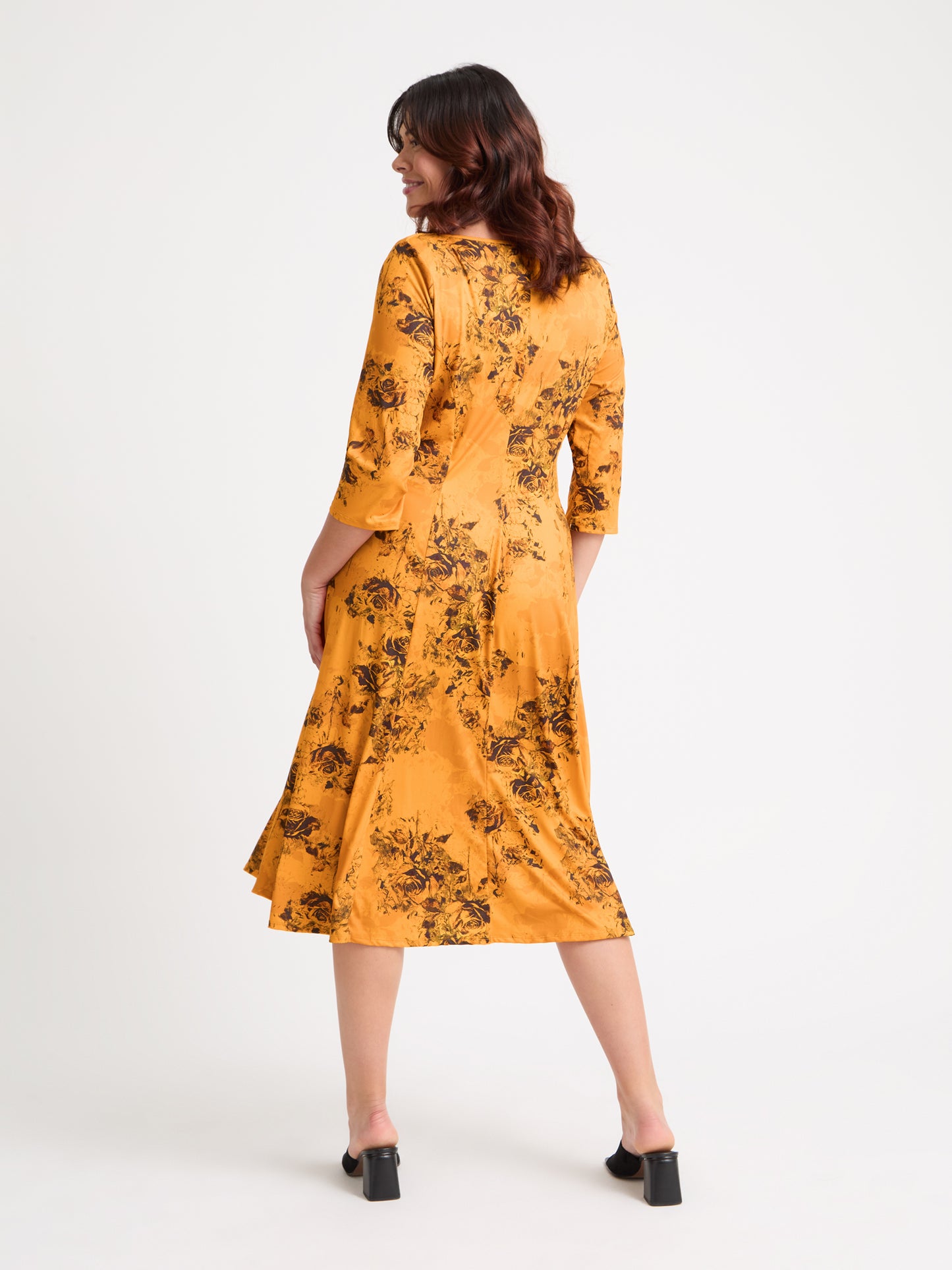 Claudia Mustard Rose Jersey Knot Front Dress