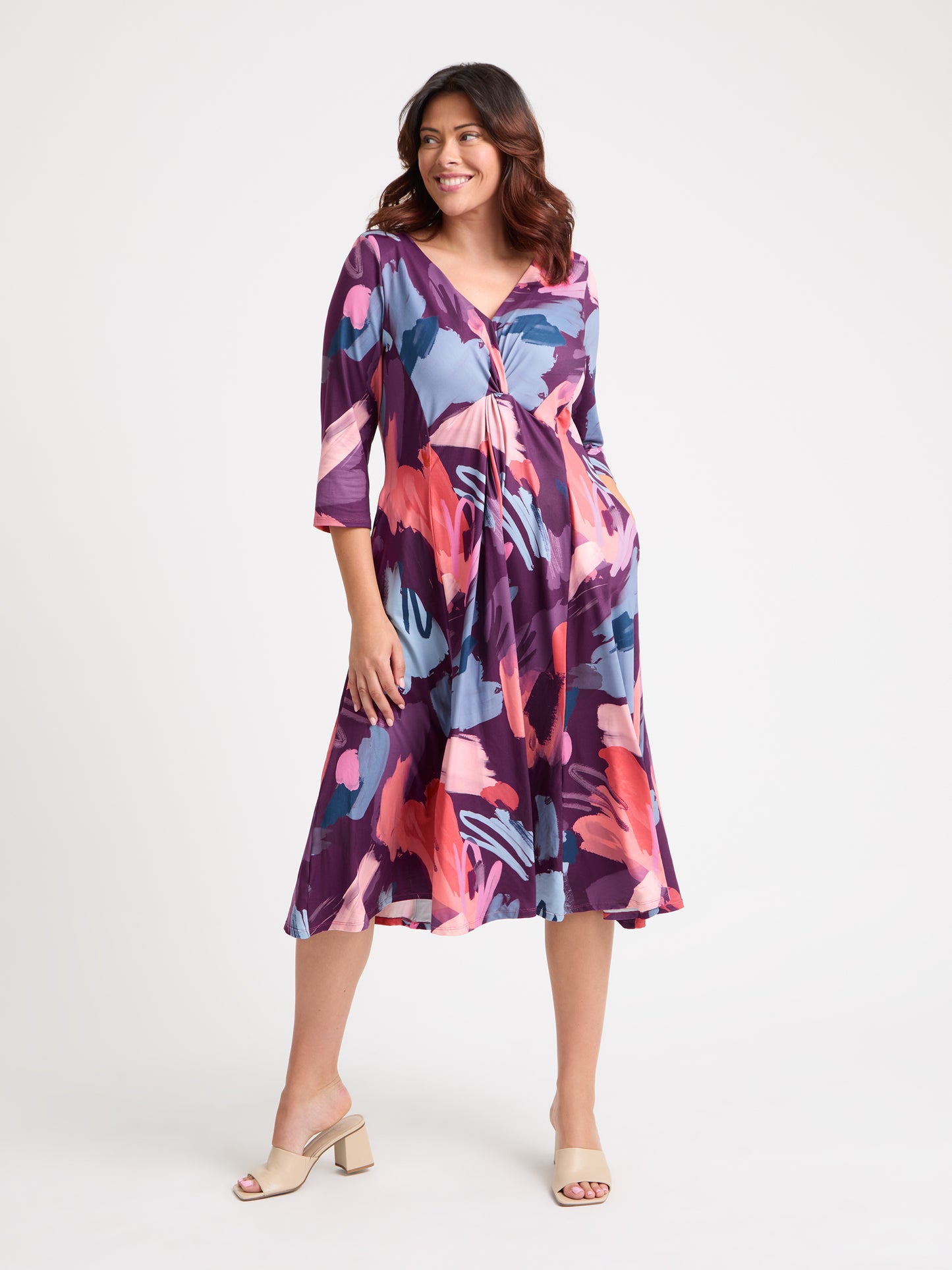 Claudia Purple Pink Jersey Knot Front Dress