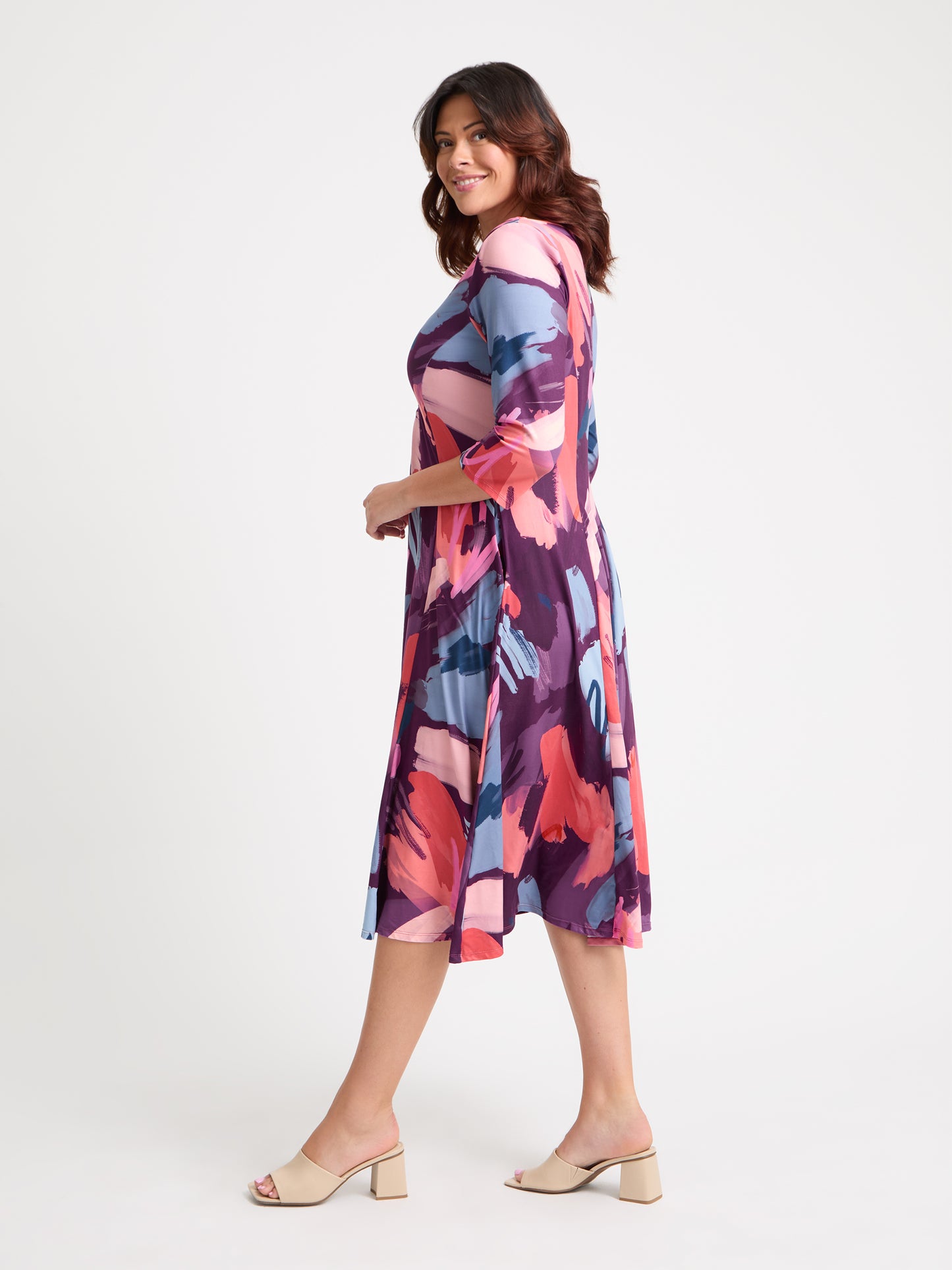 Claudia Purple Pink Jersey Knot Front Dress