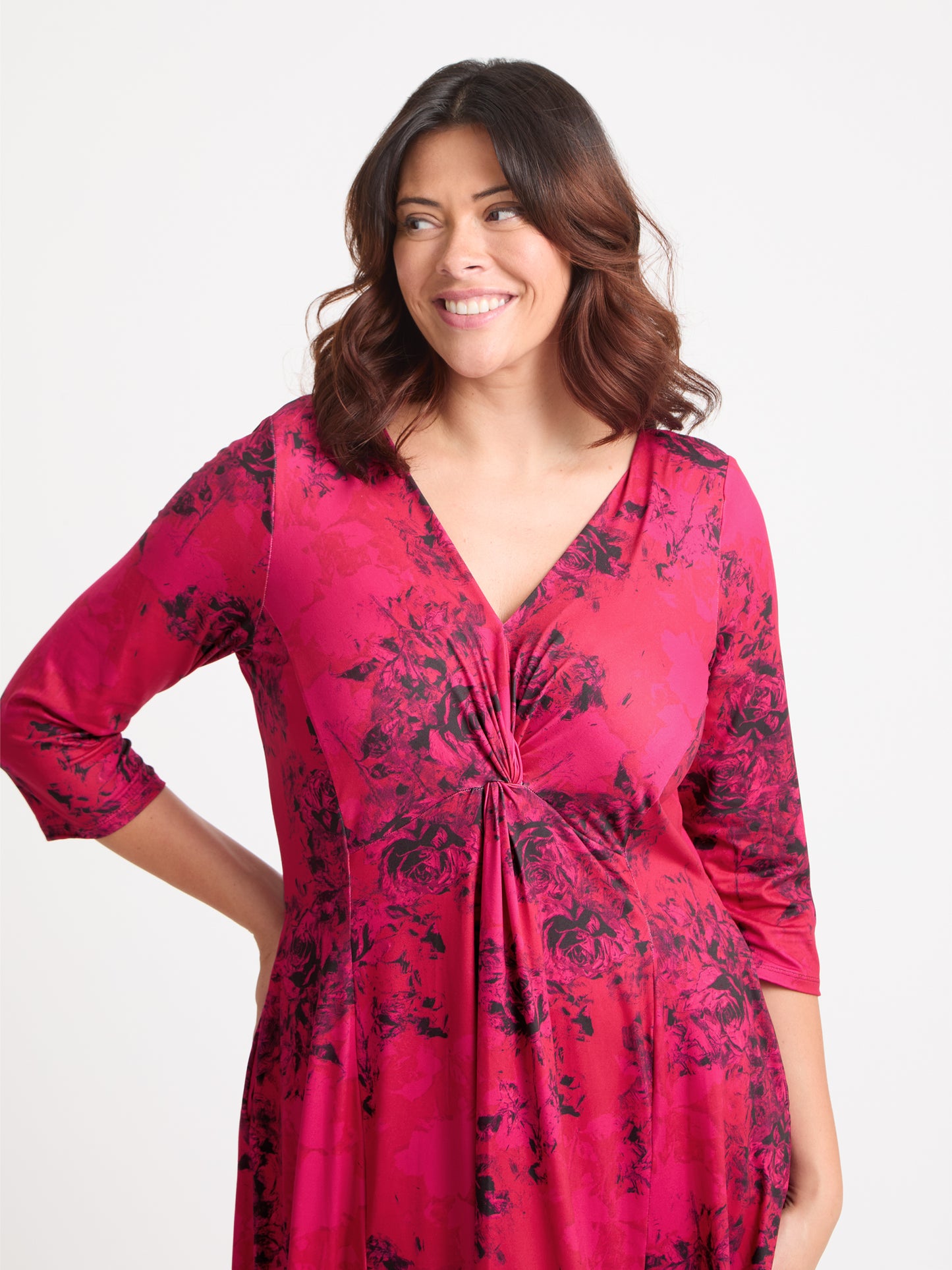 Claudia Red Black Jersey Knot Front Dress