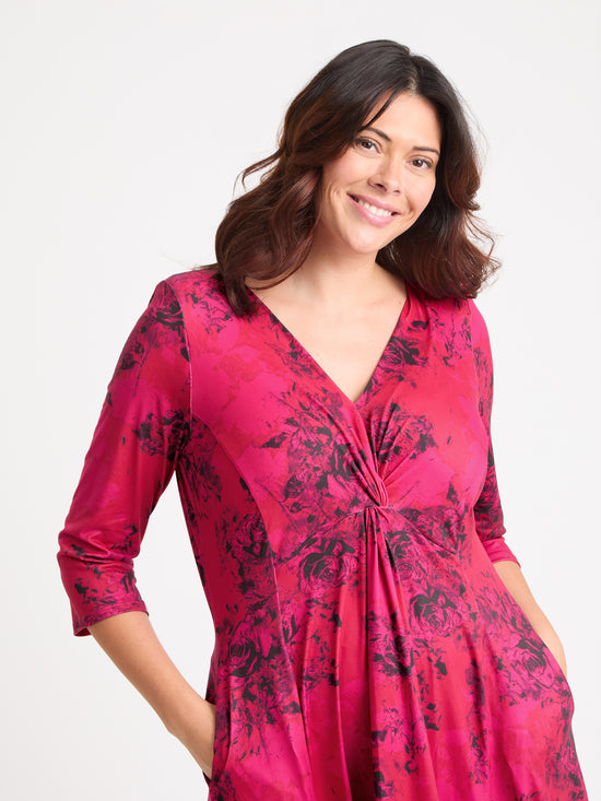 Claudia Red Black Jersey Knot Front Dress