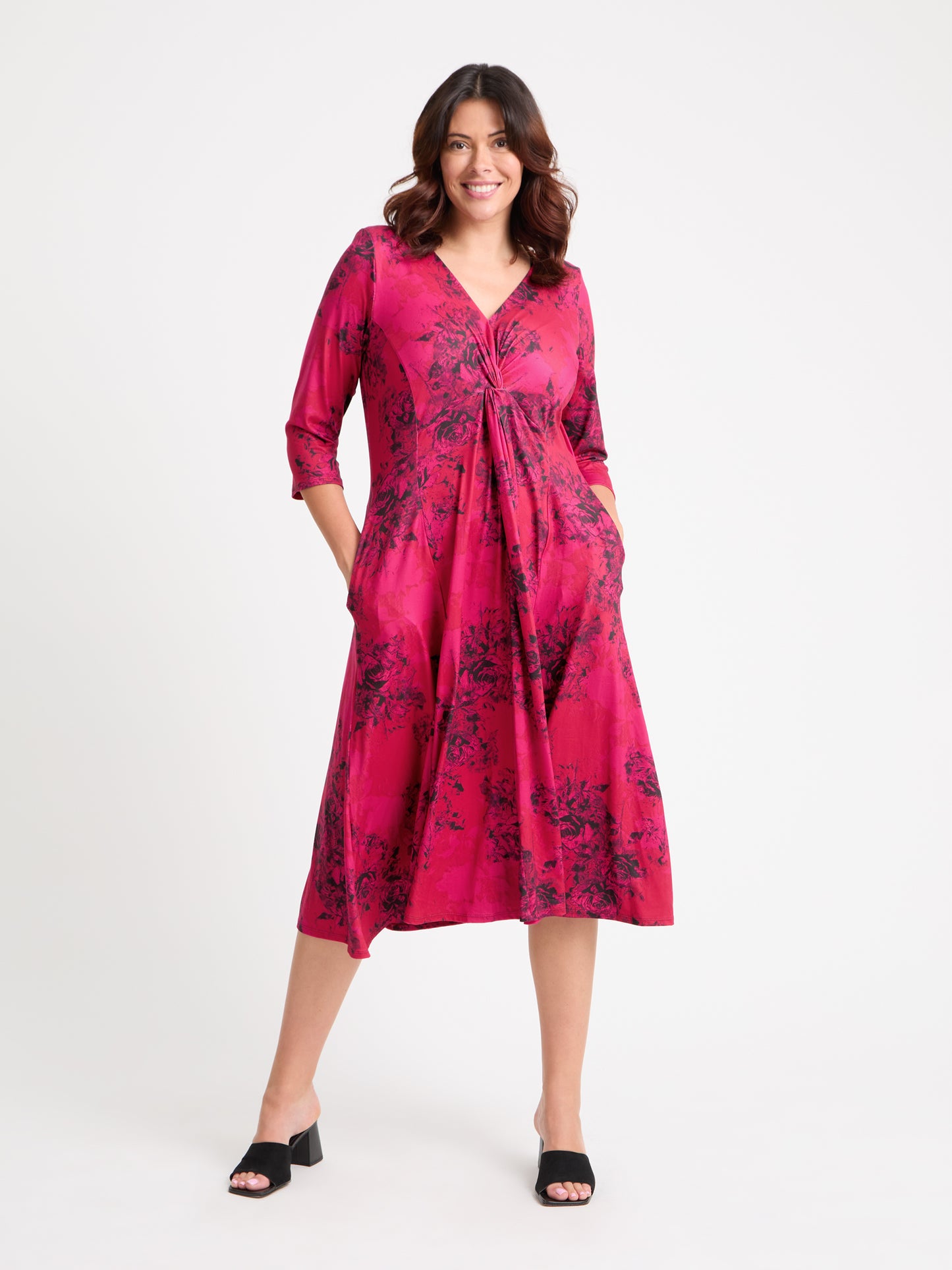 Claudia Red Black Jersey Knot Front Dress