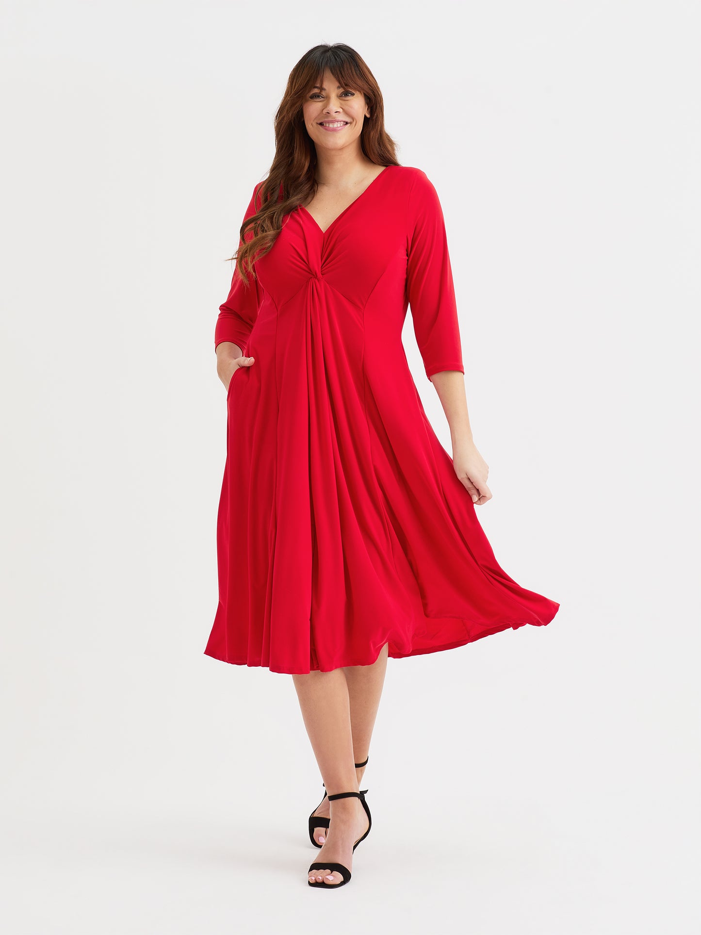 Claudia Scarlet Red Jersey Knot Front Dress