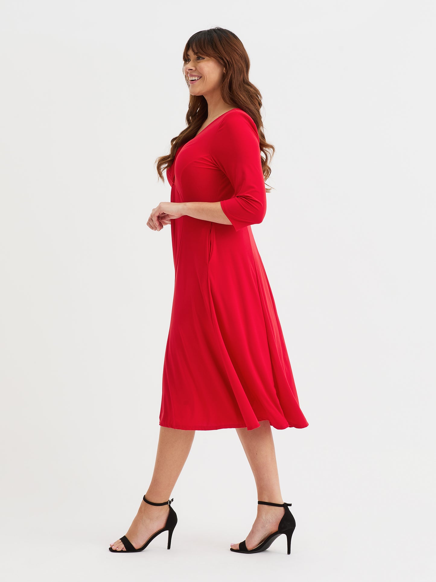 Claudia Scarlet Red Jersey Knot Front Dress