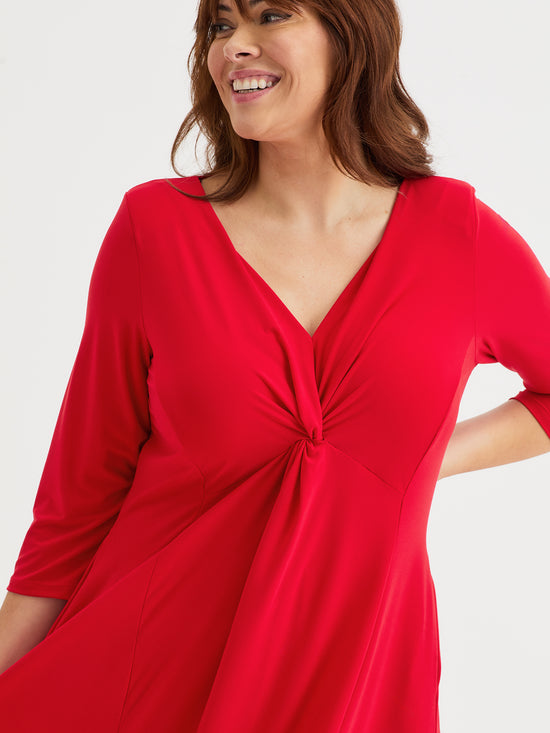 Claudia Scarlet Red Jersey Knot Front Dress