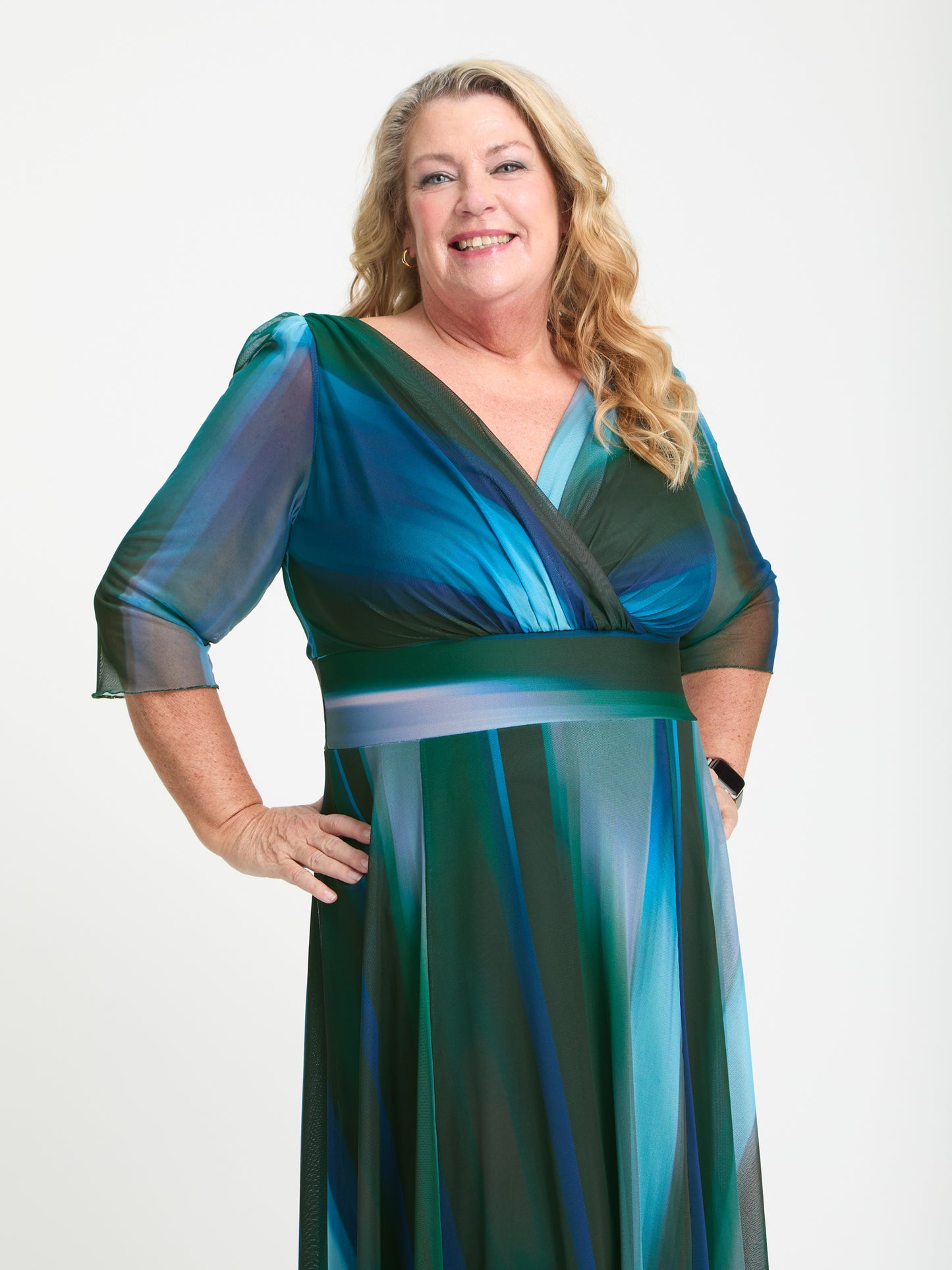 Petite Verity Green Blue Ikat Print Maxi Gown