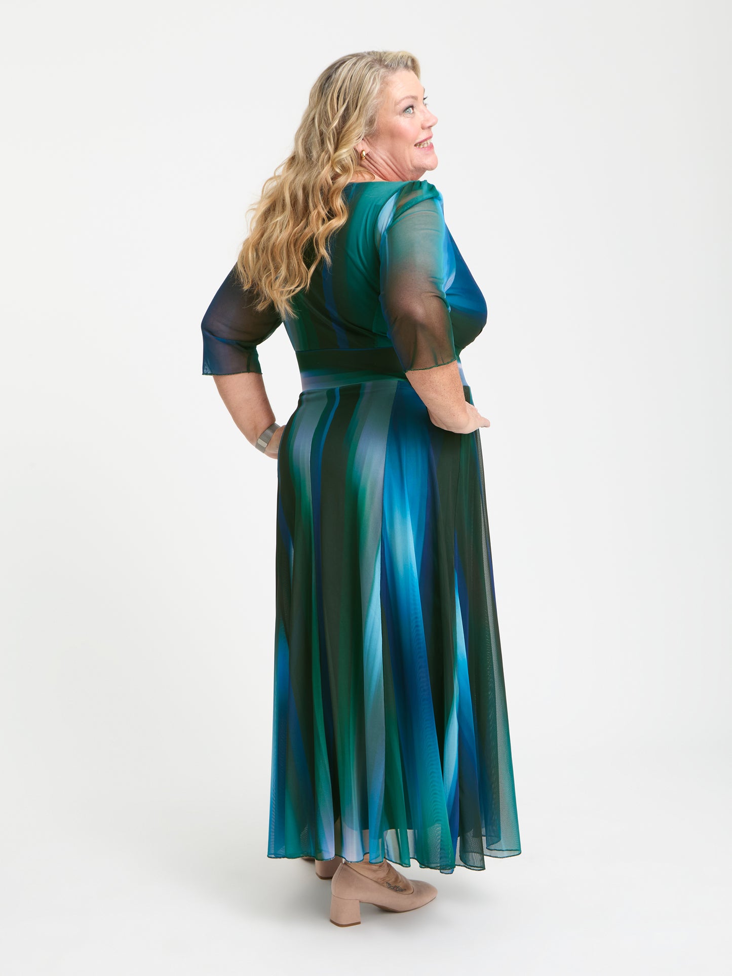 Petite Verity Green Blue Ikat Print Maxi Gown