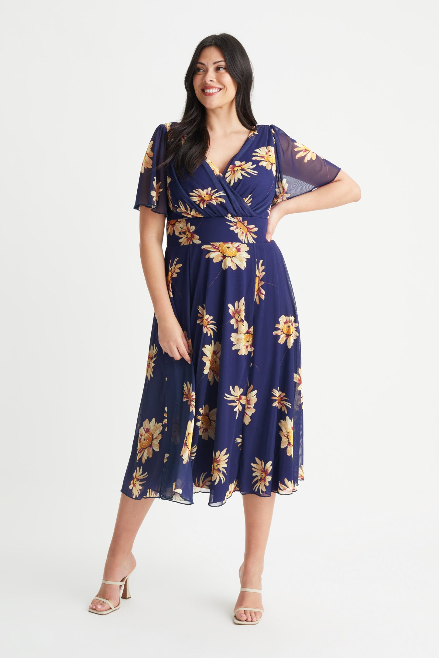 navy blue sunflower dress Hyacinth House Navy & Slate Sunflower Eyelet Helen Mini Dress Navy & Slate Sunflower Eyelet / XXL