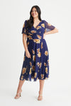 Victoria Navy Sunflower Angel Sleeve Mesh Long Midi Dress
