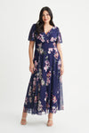 Isabelle Navy Pink Flower Float Sleeve Maxi Dress