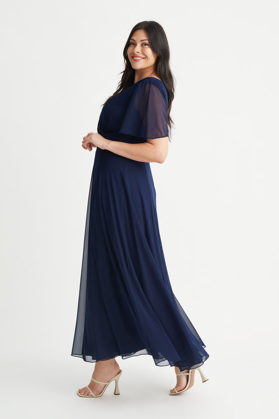Isabelle Navy Float Sleeve Maxi Dress