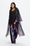 Black Abstract Waterfall Long Mesh Kimono