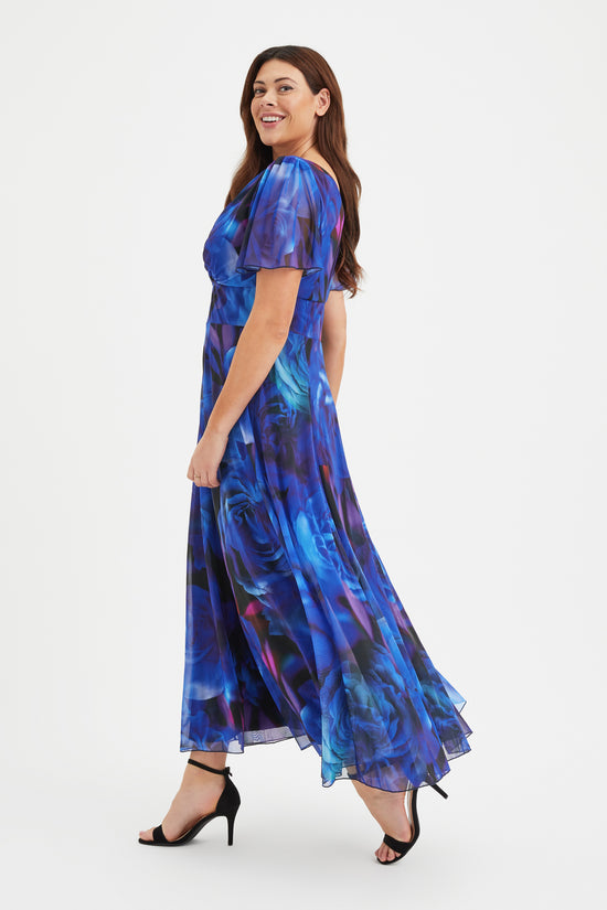 Isabelle Blue Rose Float Sleeve Maxi Dress