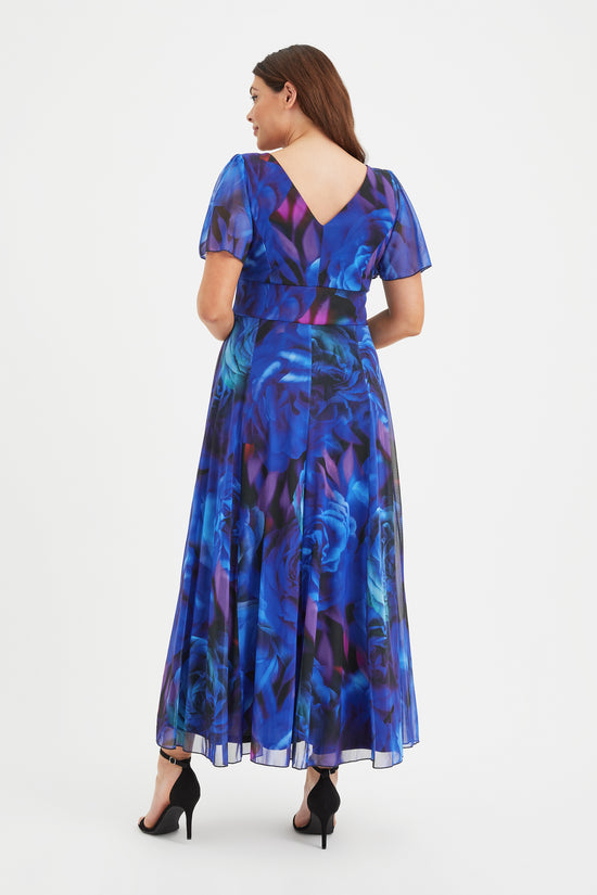 Isabelle Blue Rose Float Sleeve Maxi Dress