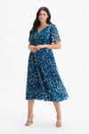 Victoria Teal Ecru Angel Sleeve Mesh Long Midi Dress