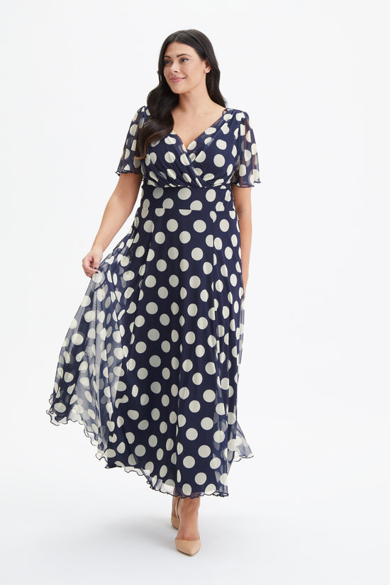 Isabelle Navy Cream Float Sleeve Maxi Dress