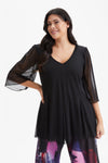 Black Pleated V Neck Tunic