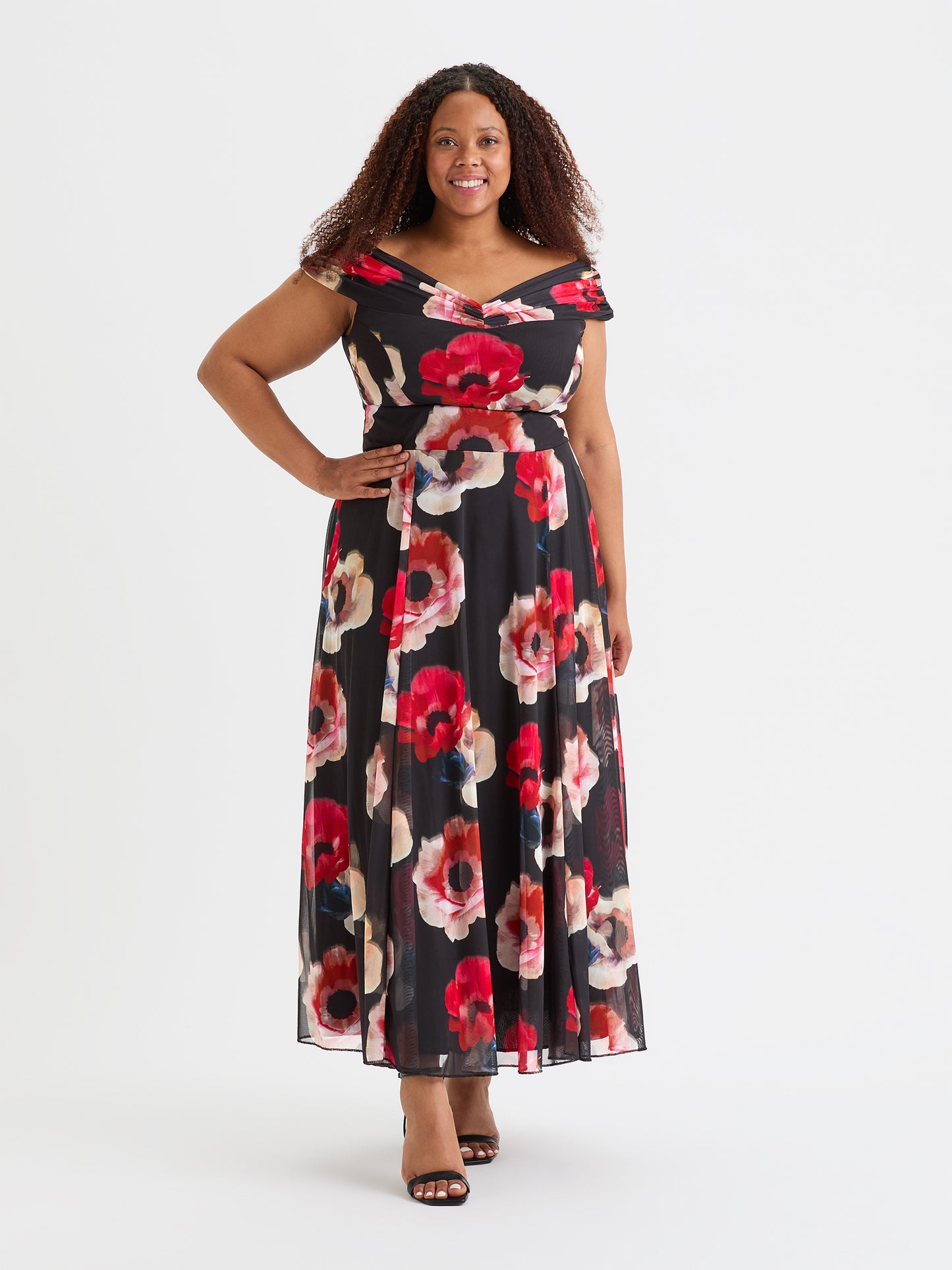 plus size red and black dress Plus Size Red Halter A-Line Tulle Side Slit Prom Dress with Beads main image 1