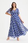 Isabelle Royal Blue Cream Lollidot Print Float Sleeve Maxi Dress