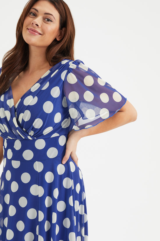 Isabelle Royal Blue Cream Lollidot Print Float Sleeve Maxi Dress