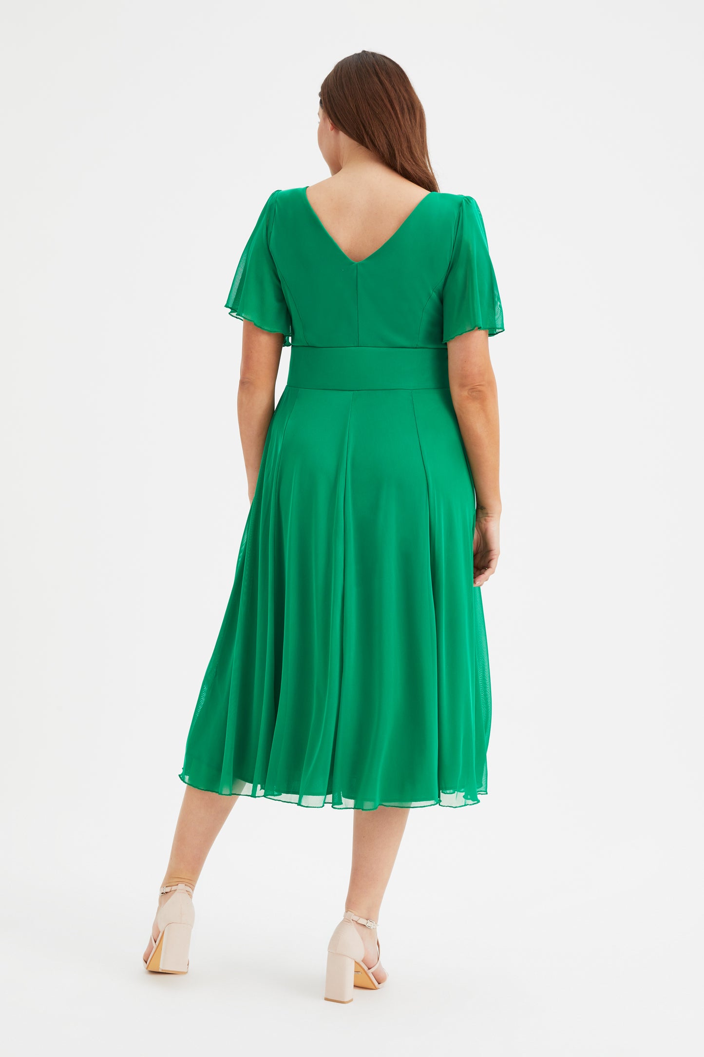 Victoria Solid Green Angel Sleeve Mesh Midi Dress – Scarlett & Jo