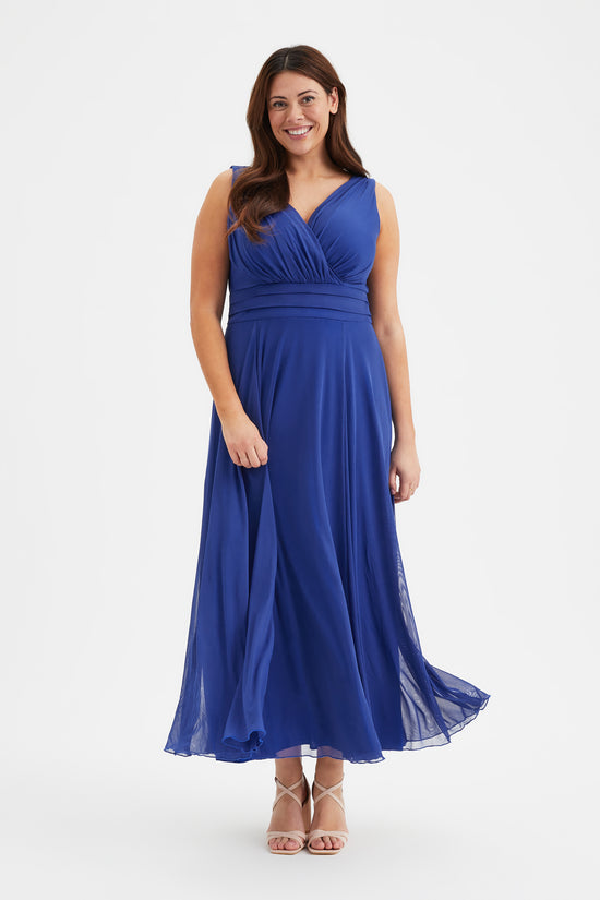 Nancy Marilyn Solid Royal Blue Mesh Maxi Dress