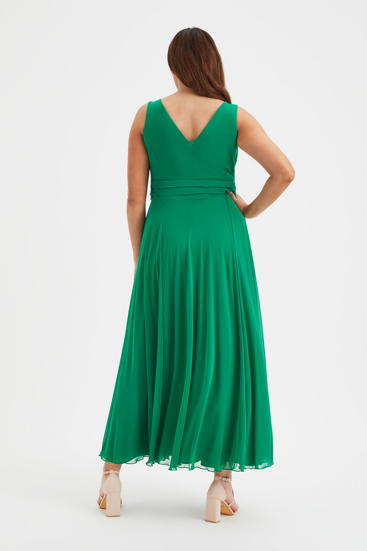 Nancy Marilyn Solid Green Mesh Maxi Dress