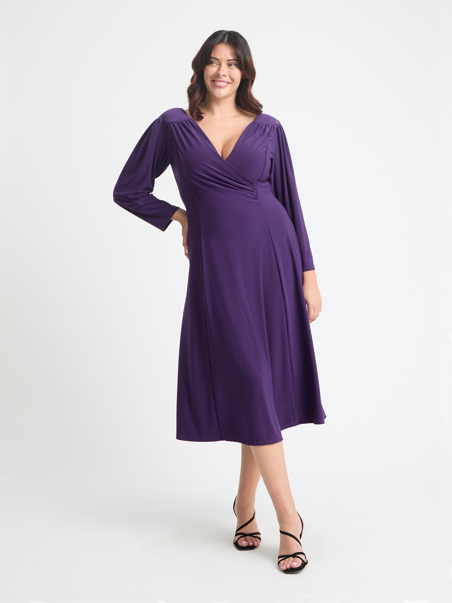 Louise Purple Wrap Fit & Flare Dress Scarlett & Jo Louise Purple Wrap Fit & Flare Dress Scarlett & Jo