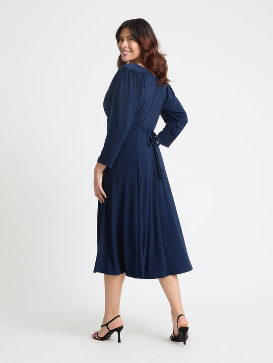 Louise Navy Wrap Fit & Flare Dress