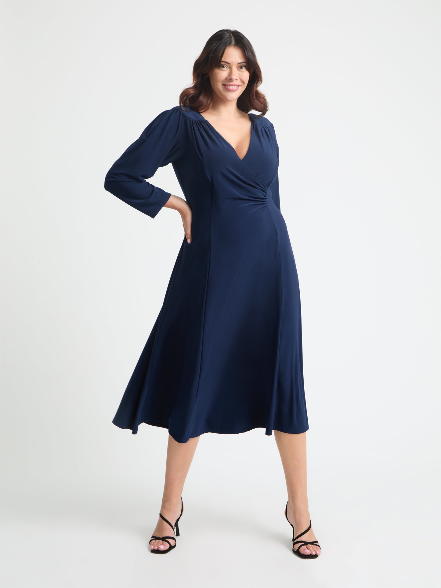 Louise Navy Wrap Fit & Flare Dress Scarlett & Jo Louise Navy Wrap Fit & Flare Dress Scarlett & Jo