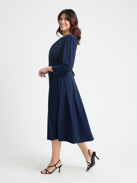 Louise Navy Wrap Fit & Flare Dress