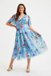 Victoria Blue Red Purple Angel Sleeve Mesh Long Midi Dress