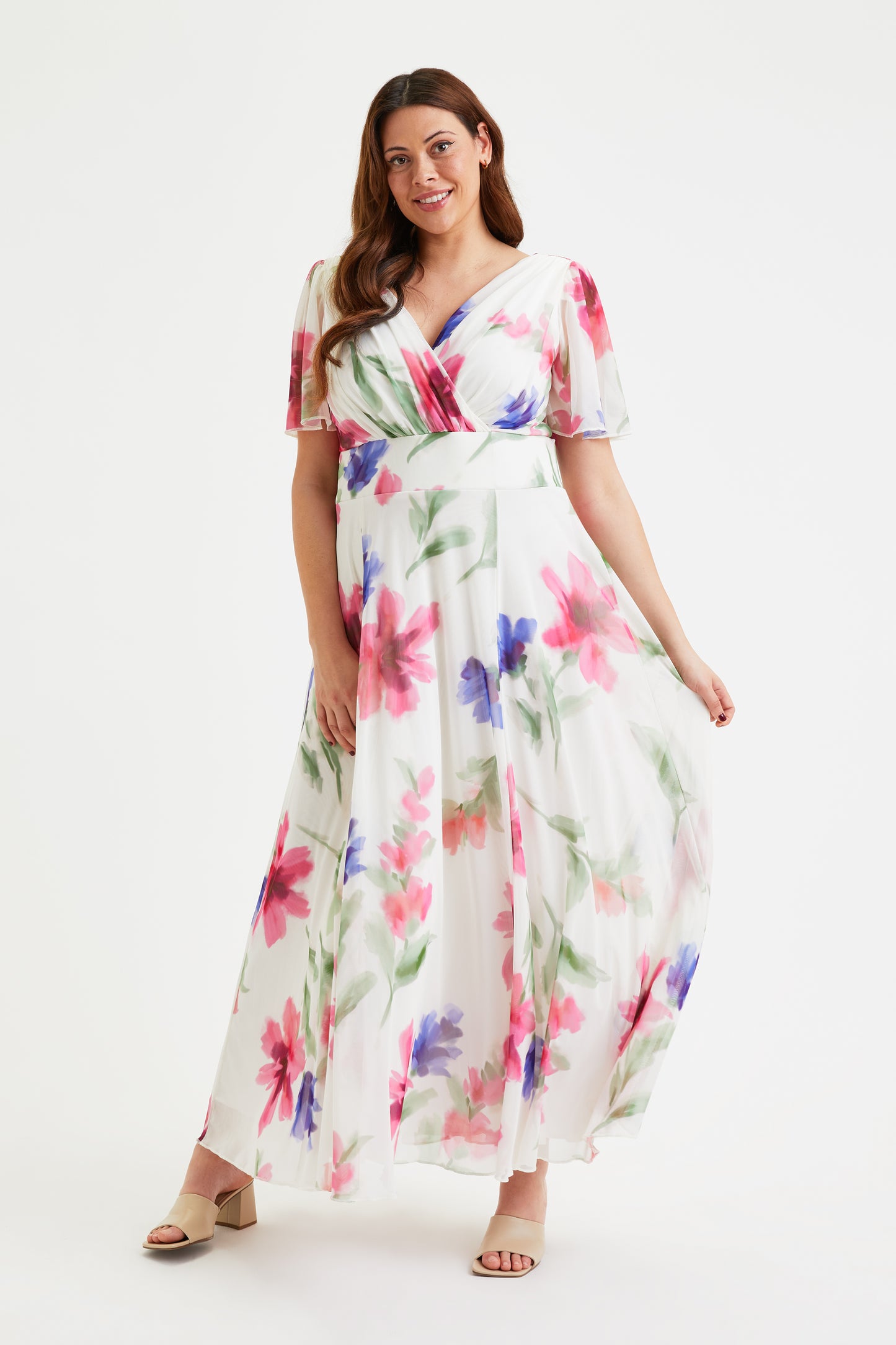 Isabelle Ivory Pink Blue Float Sleeve Maxi Dress Scarlett & Jo Isabelle Ivory Pink Blue Float Sleeve Maxi Dress Scarlett & Jo