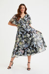 Victoria Black Pastiche Angel Sleeve Mesh Long Midi Dress