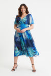 Victoria Blue Sunflower Angel Sleeve Mesh Midi Dress
