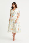 Victoria Cream Multi Flower Angel Sleeve Mesh Midi Dress