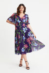 Victoria Navy Blue Pink Angel Sleeve Mesh Midi Dress