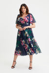 Victoria Navy Pink White Angel Sleeve Mesh Midi Dress