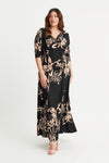Black Cream Cowl Neck Maxi Gown with Ruched Bustle Back